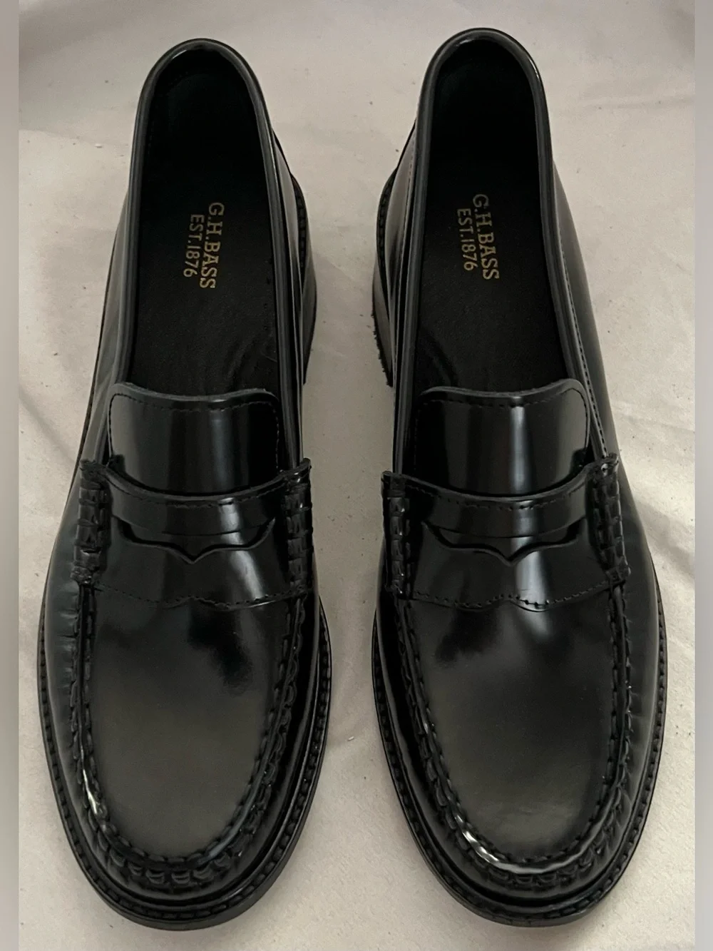 G.H. Bass WHITNEY BLACK LEATHER LOAFER BLOCK HEEL SHOE 9 $200 NEW - Picture 12 of 12